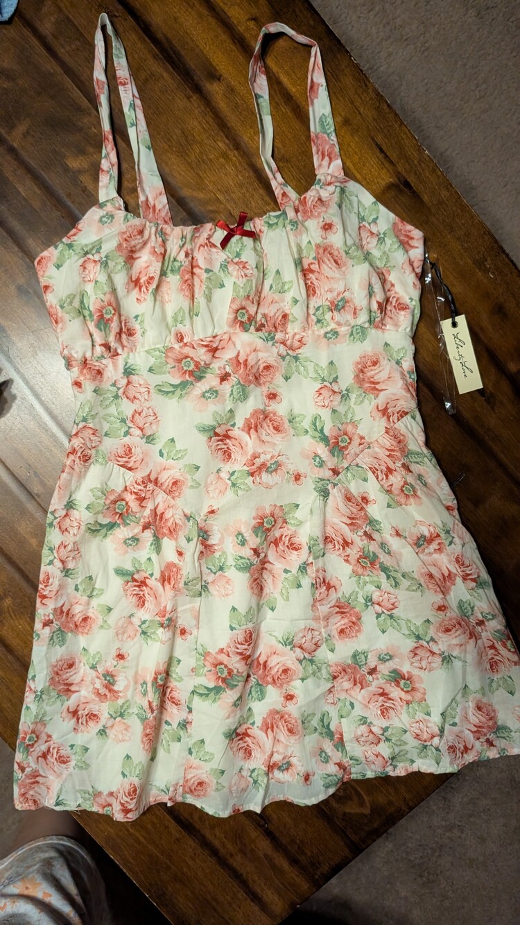 Liberty Love Babydoll Floral Mini Dress in Pink & Green NWT New Medium